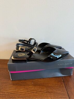 Vince Camuto Coylah Black Gold Patent Slingback Flats